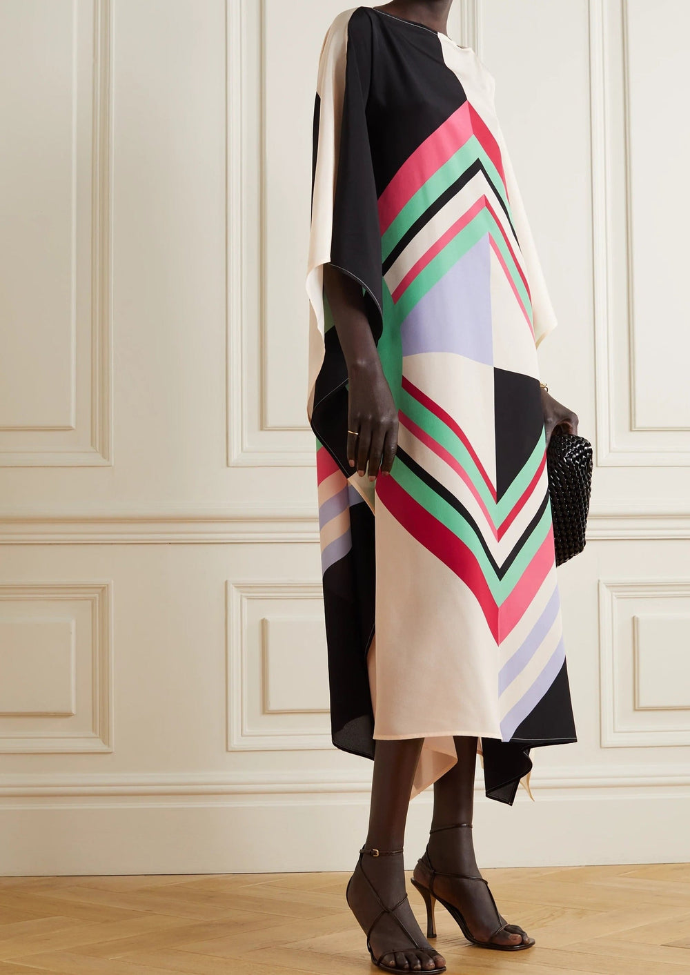 SILK QUILTED: GEOMETRIC PRINT WOMENS KAFTAN